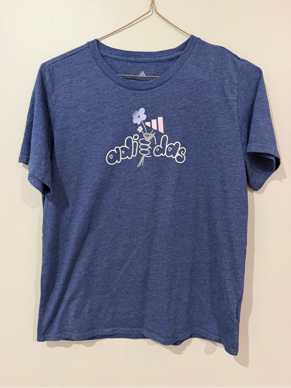 adidas Navy Blue Kids' Tee with Floral Graphic